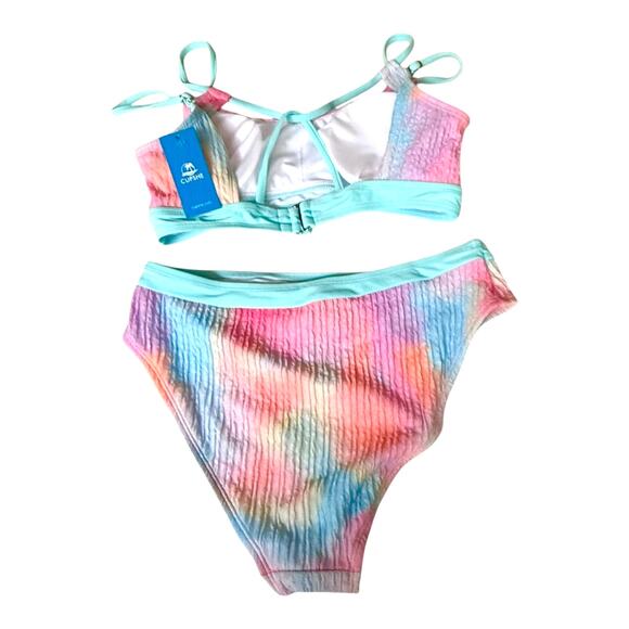 NEW Cupshe SWIMSUIT Womens MED Cotton Candy Tie Dye 2-Piece Bikini Set Mid Rise - Picture 5 of 13